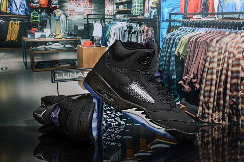 2020 Air Jordan 5 Black Blue Sole Shoes - Click Image to Close